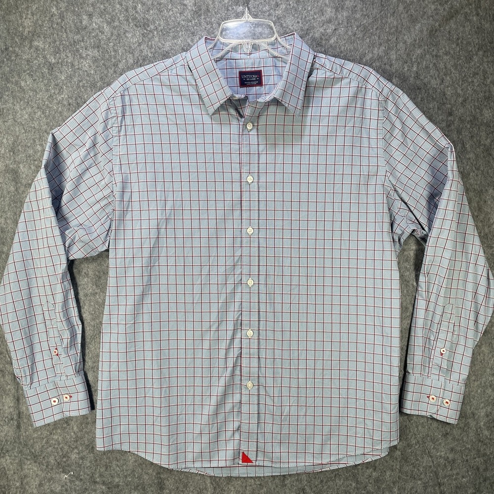 Untuckit Shirt Mens 2XL Blue Red Plaid Long Sleeve Stretch Nylon Performance